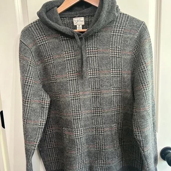 J. Crew Rugged Merino Wool Charcoal Plaid Hoodie size M. Like new! - Picture 5 of 15